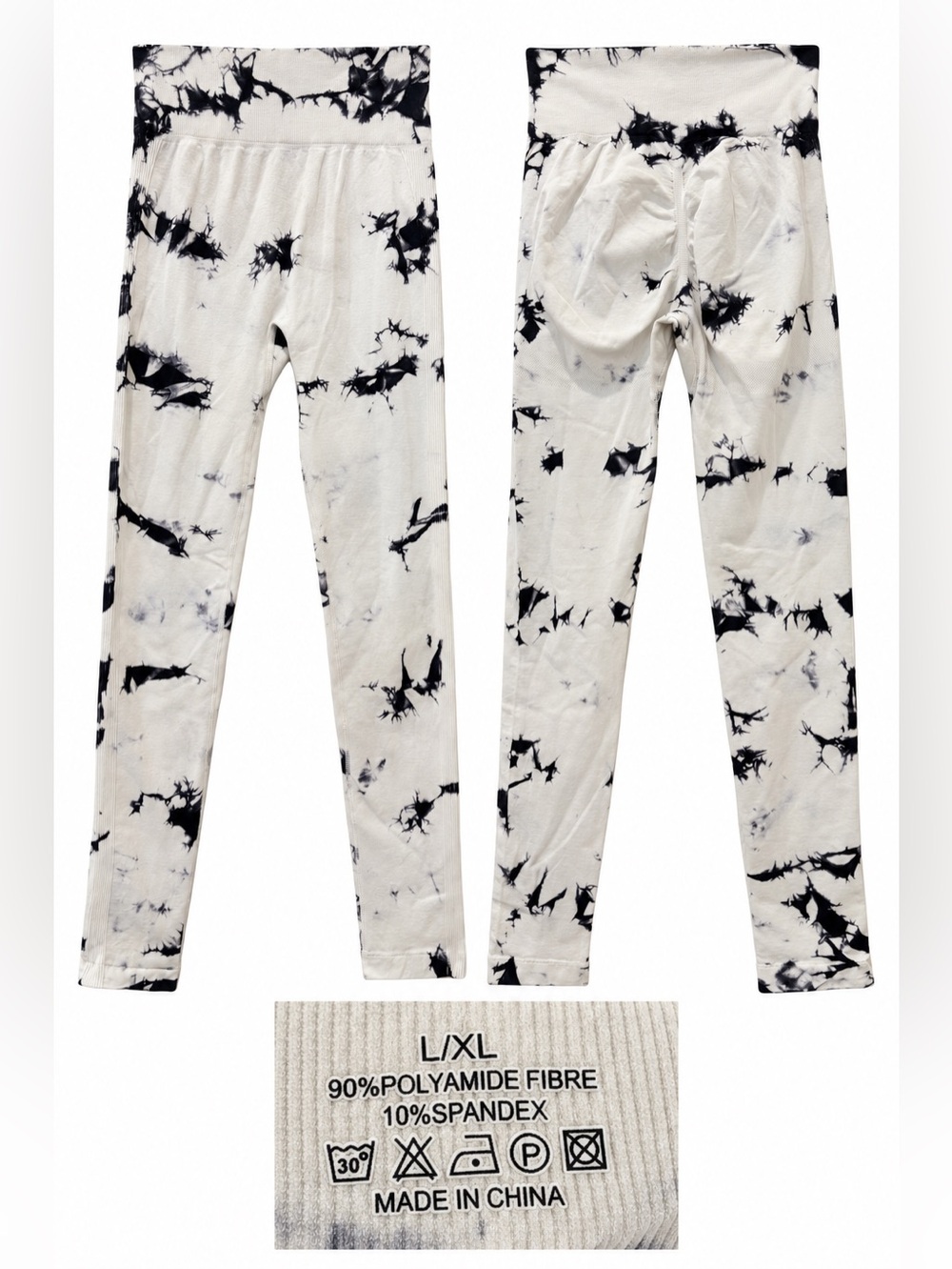 Black & White Tie-Dye High-Waisted Leggings – Size L/XL